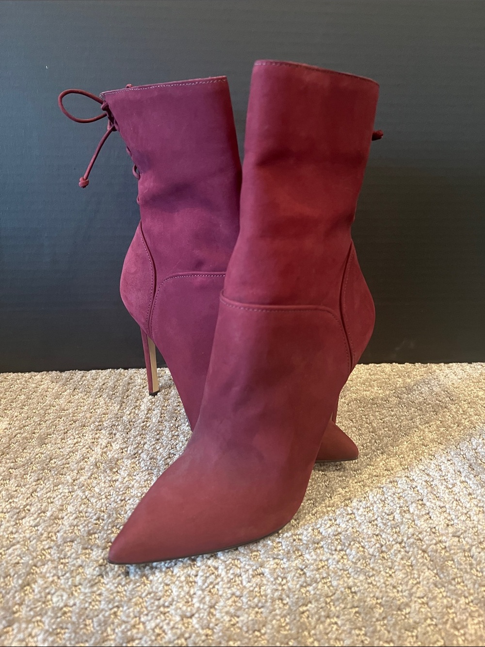Aldo Burgundy Pointed-Toe Stiletto Ankle Boots